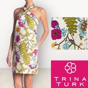 Trina Turk Aptos Halter Neck Floral Print Shift Dress Multicolor Sz 10 TD183013